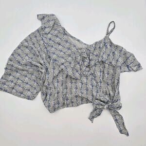 Maeve Shirt Womens XS Pineapple Blue One Shoulder Dolman Ruffle